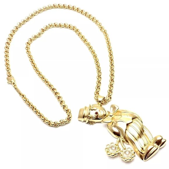 Authentic! Chopard 18k Yellow Gold Large Happy Clown Flower Pendant Necklace - Picture 9 of 12